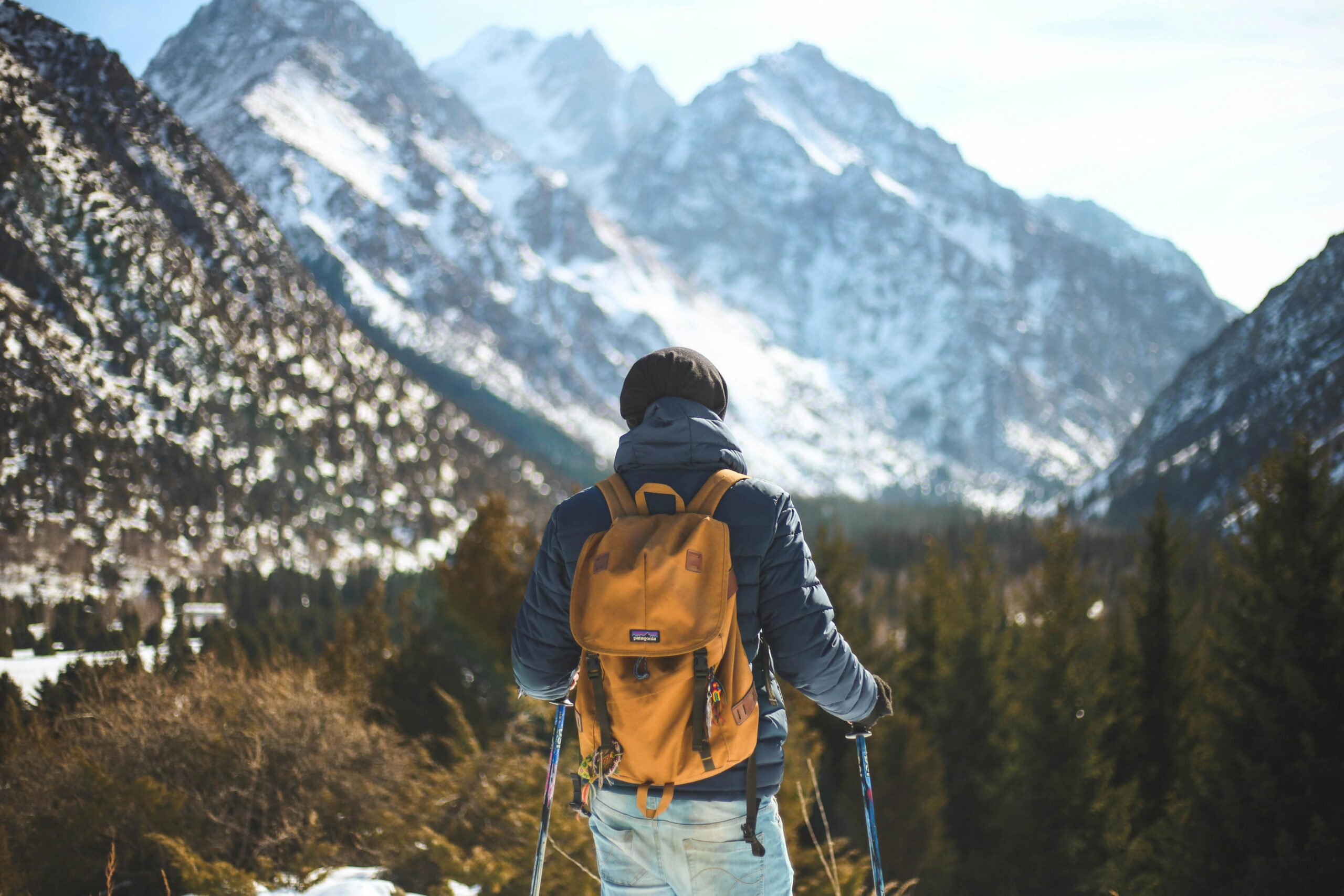 Backpacker hiking through a scenic mountain landscape, showcasing the versatility and durability of the best backpacking backpacks of 2024